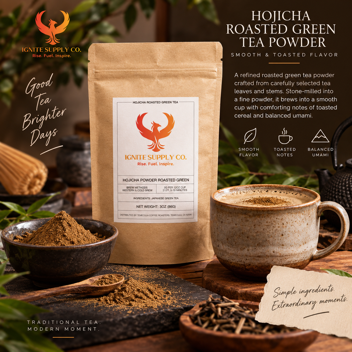 Hojicha Roasted Green Tea Powder – Smooth & Toasted Flavor